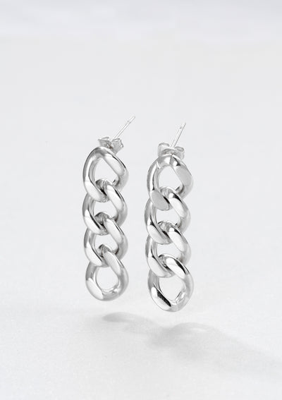 Chunky Curb Chain Dangle Earrings Silver