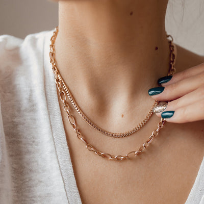 Chunky Oval Figaro Chain Necklace Rose Gold