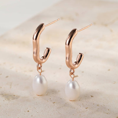 Chunky Pearl Hoop Earrings Sterling Silver