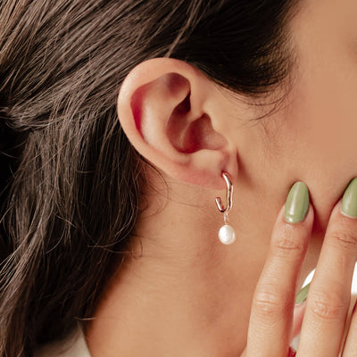 Chunky Pearl Hoop Earrings Sterling Silver