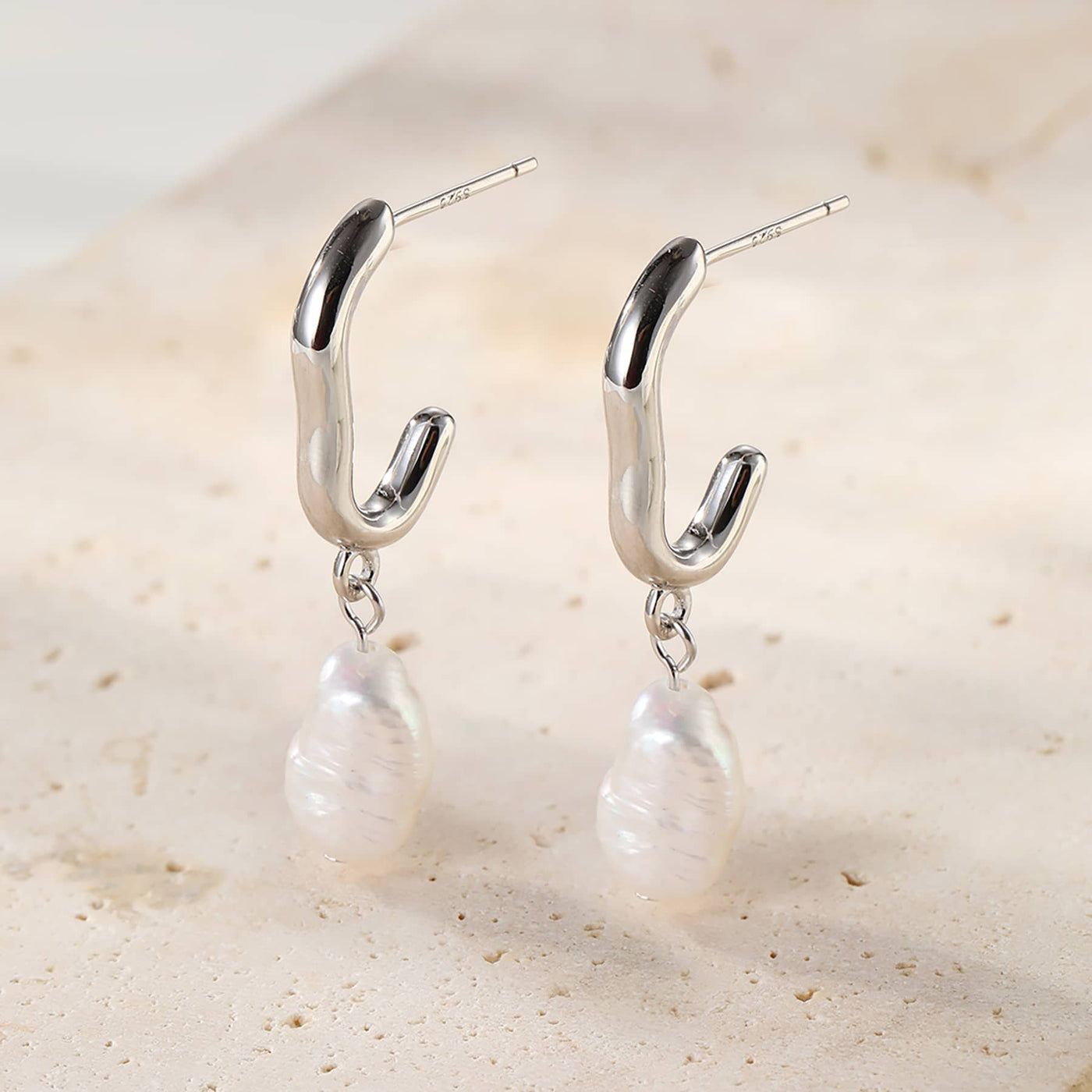 Boucles d’Oreilles Créoles Chunky Perle Argent Sterling