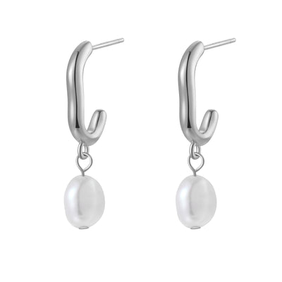 Chunky Pearl Hoop Earrings Sterling Silver