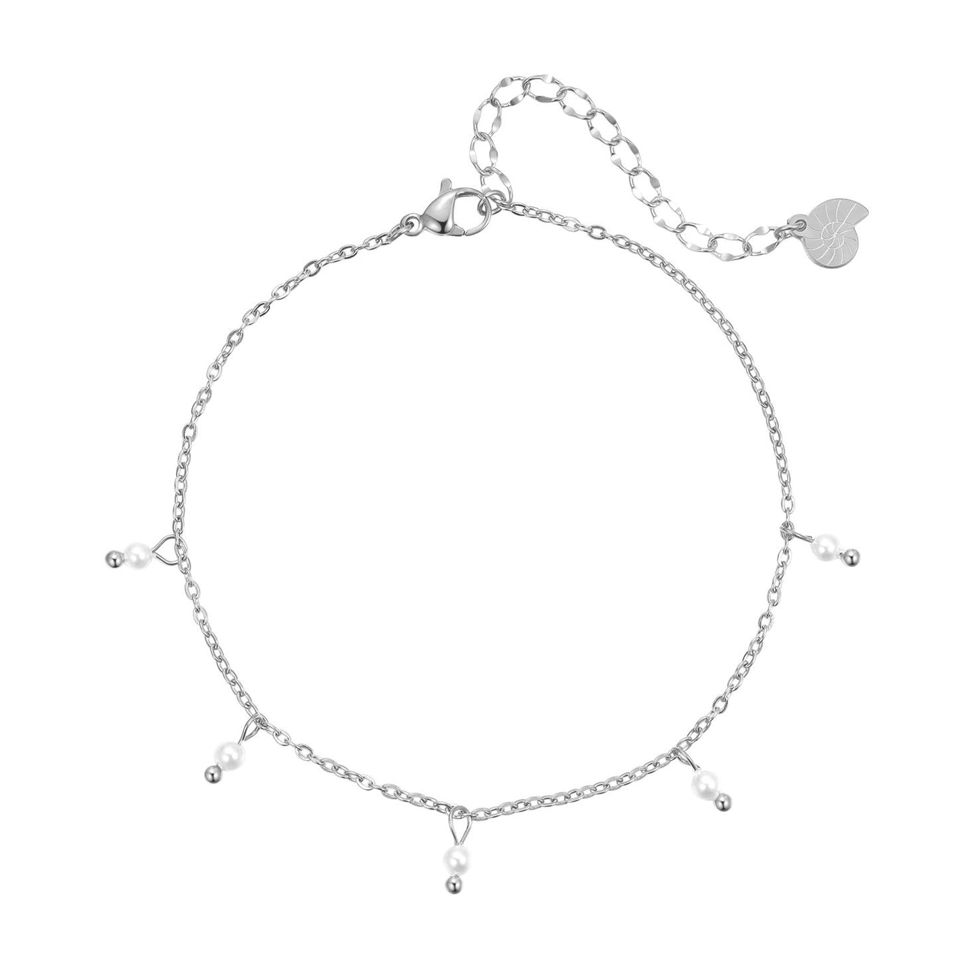 Bracelet de Cheville  Chaîne Perle Cinque en Argent