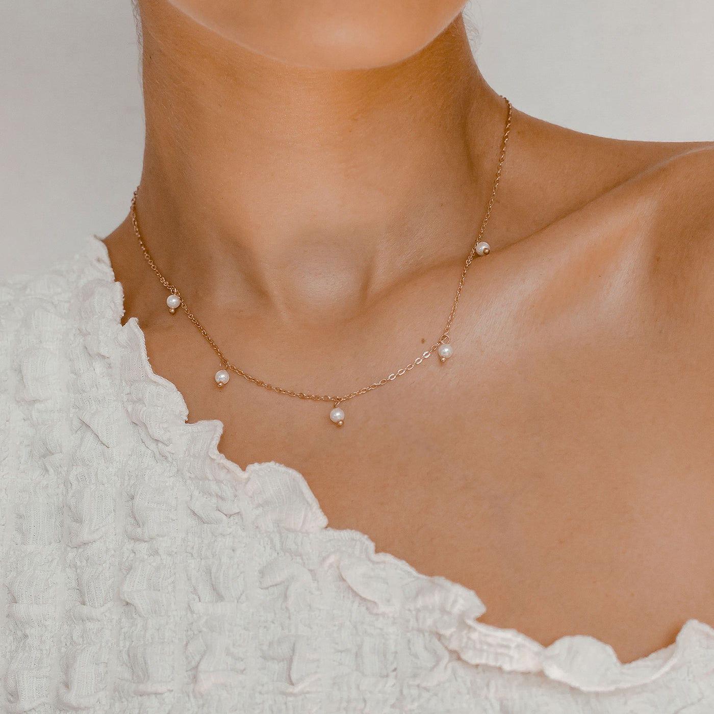 Collier Chaîne Perle Cinque en Or Rose