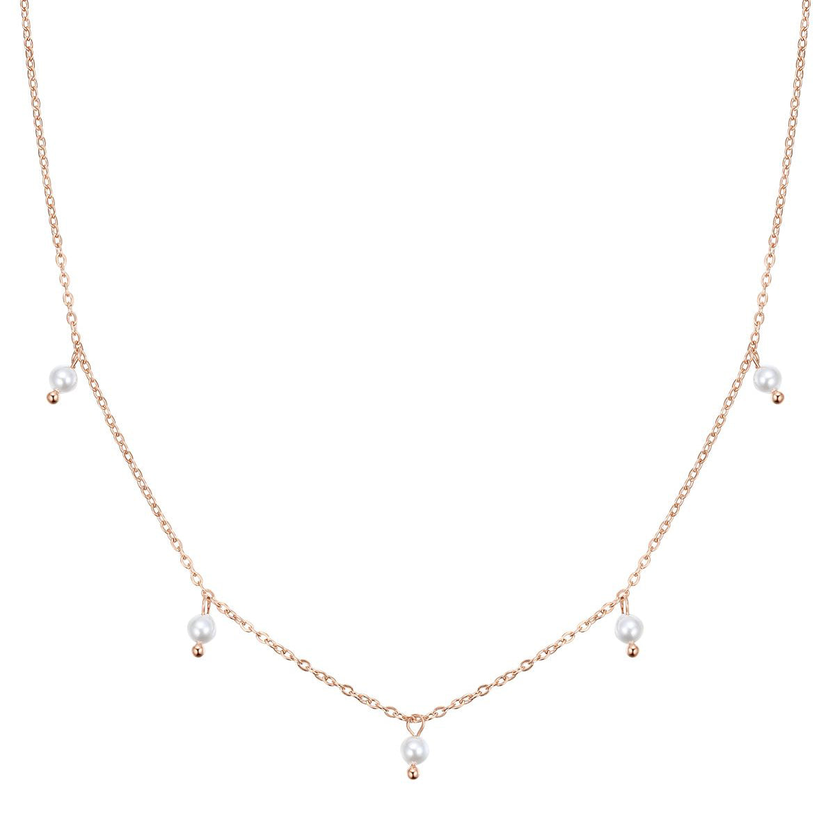 Cinque Pearl Chain Necklace Rose Gold