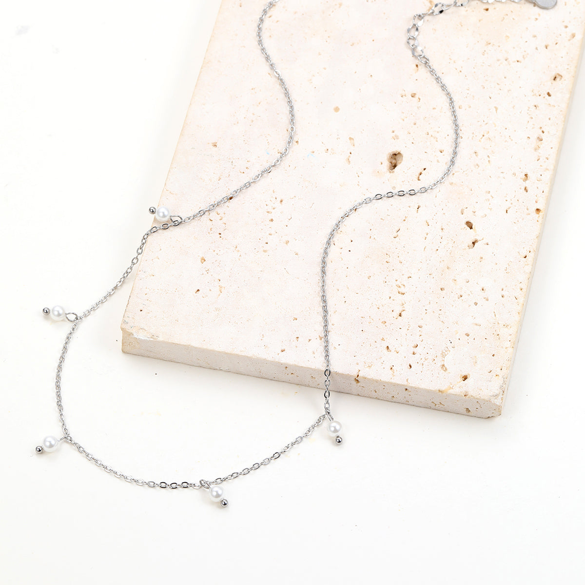 Cinque Pearl Chain Necklace Silver