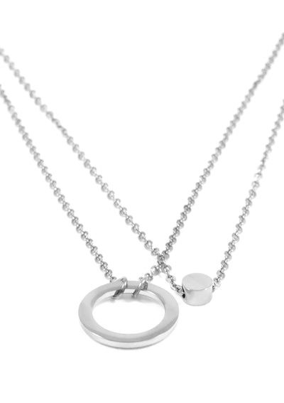 Circle Hoop Layered Pendant Necklace Silver