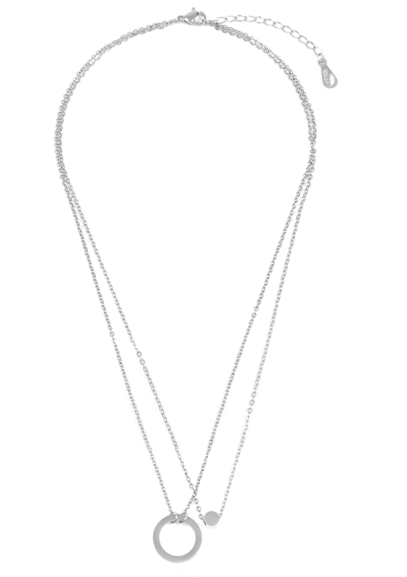 Circle Hoop Layered Pendant Necklace Silver