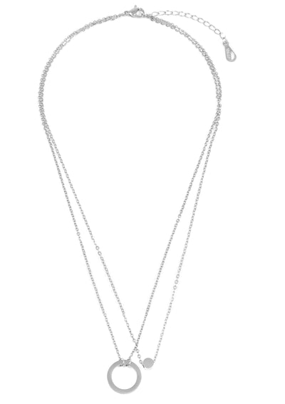 Circle Hoop Layered Pendant Necklace Silver