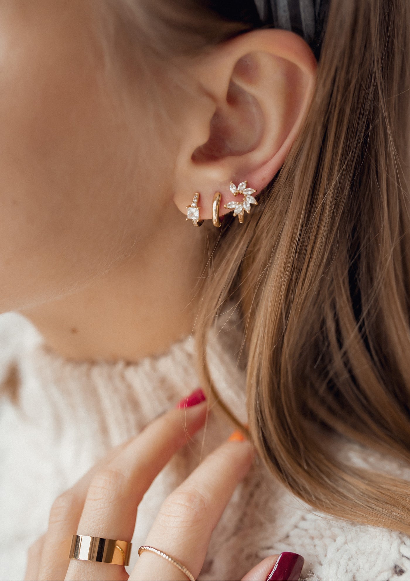 Classic Hoop Huggie Earrings Sterling Silver Gold