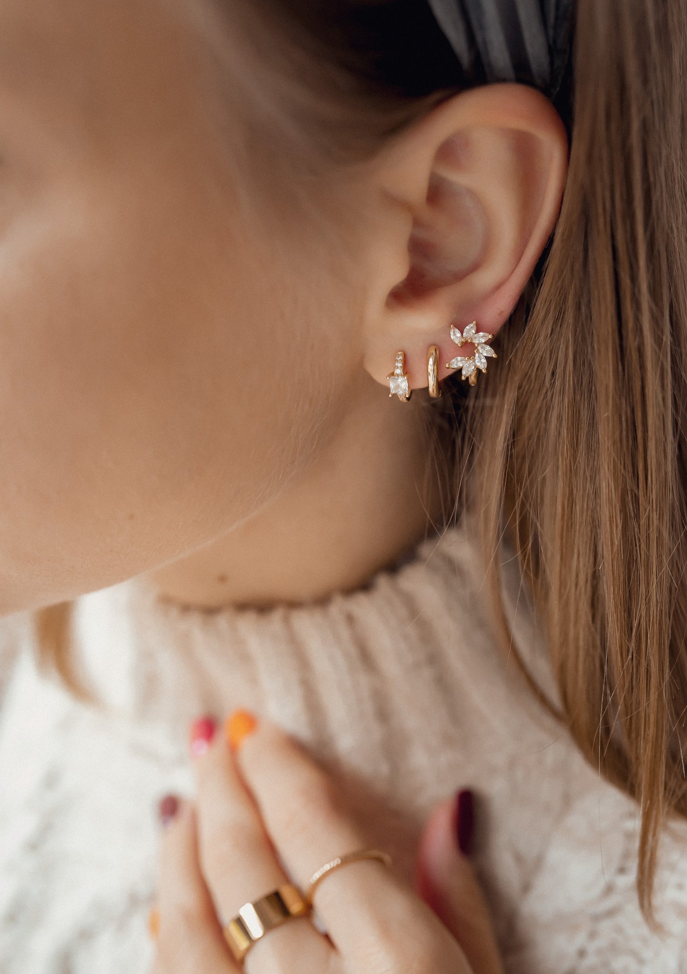 Classic Hoop Huggie Earrings Sterling Silver Gold