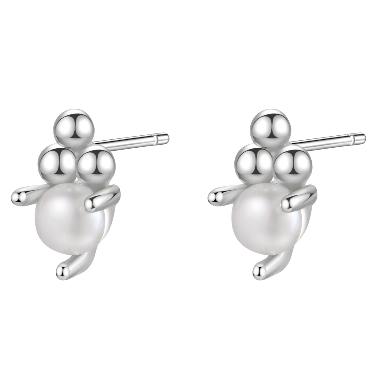 Cluster Pearl Stud Earrings Sterling Silver