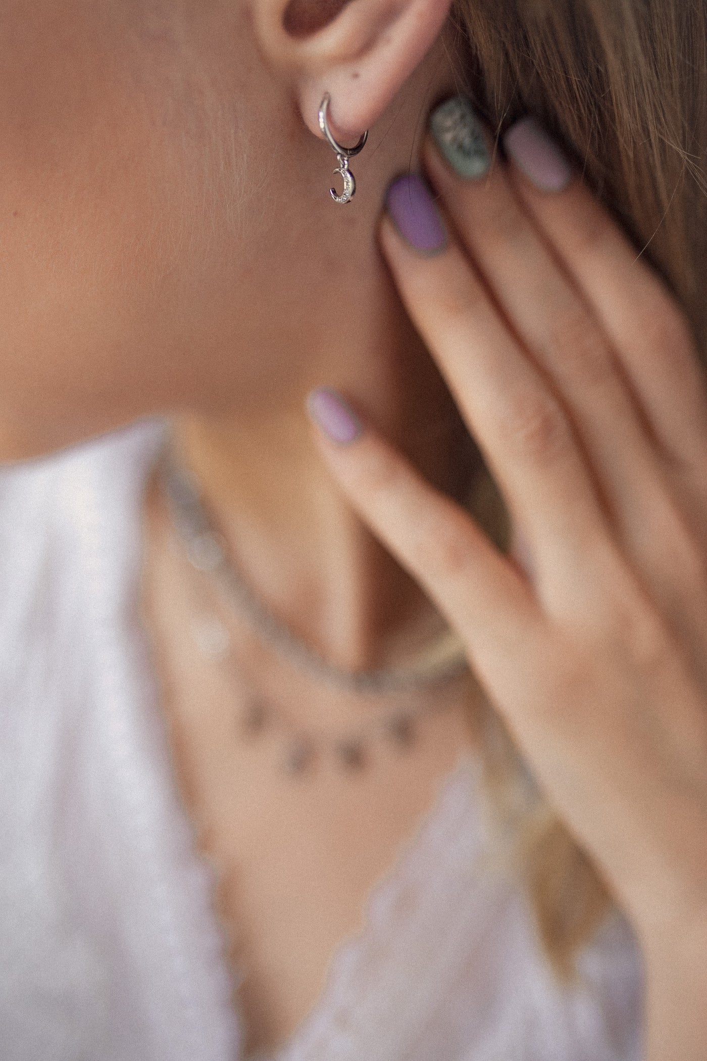 Crescent Moon Huggie Earrings Sterling Silver