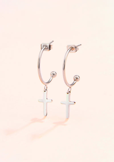 Cross Hoop Earrings Silver