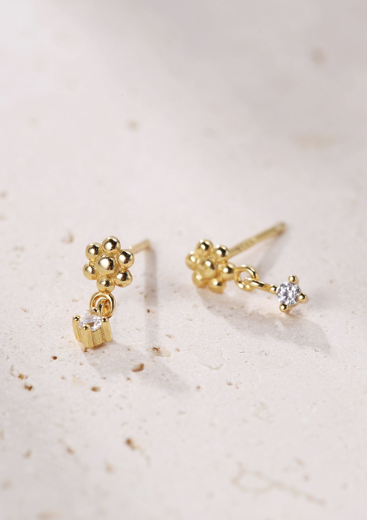 Daisy Dangle Stud Earrings Sterling Silver Gold