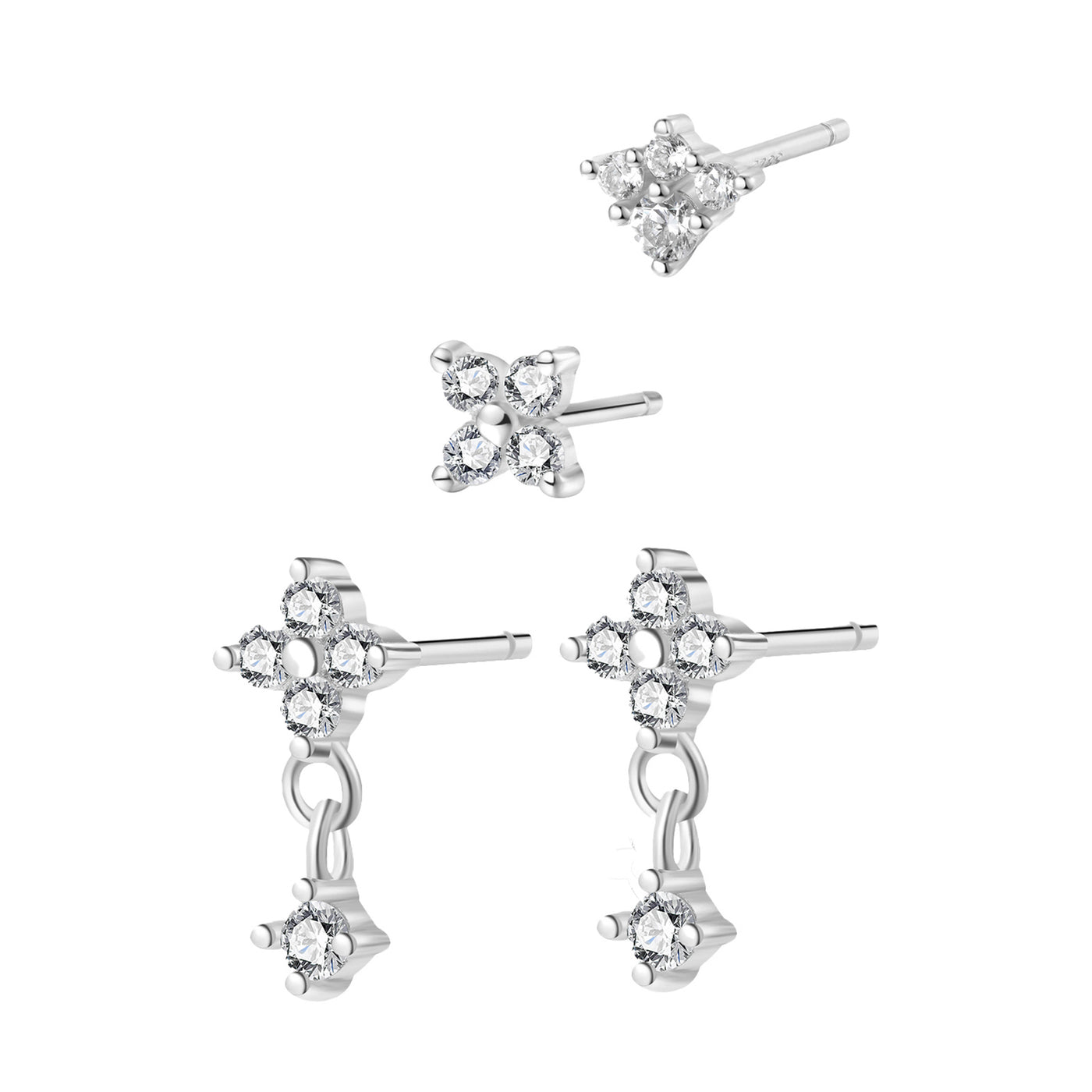 Set Pendientes Flor Gota Colgante Plata de Ley 925