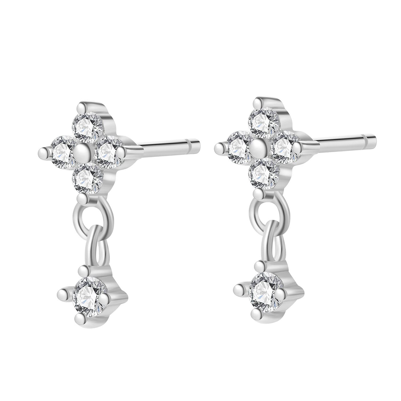 Daisy Drop Hanging Stud Earrings Sterling Silver