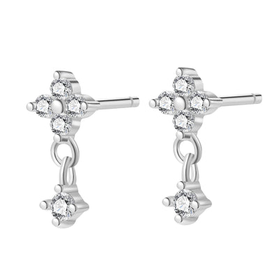 Daisy Drop Hanging Stud Earrings Sterling Silver