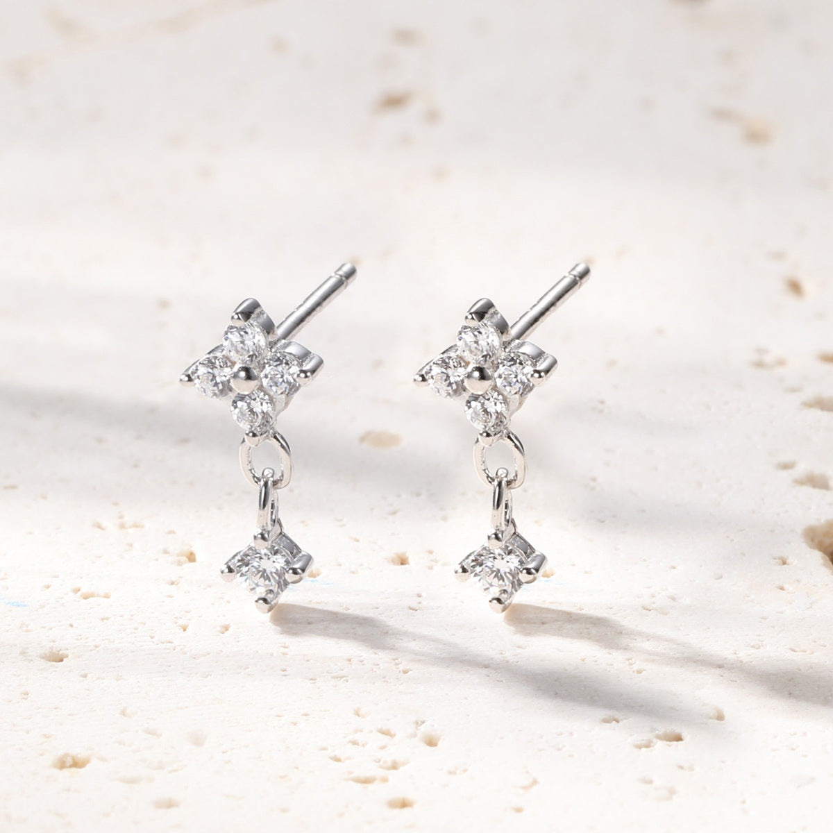 Daisy Drop Hanging Stud Earrings Sterling Silver