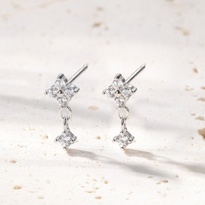 Daisy Drop Hanging Stud Earrings Sterling Silver