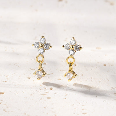 Daisy Drop Hanging Stud Earrings Sterling Silver