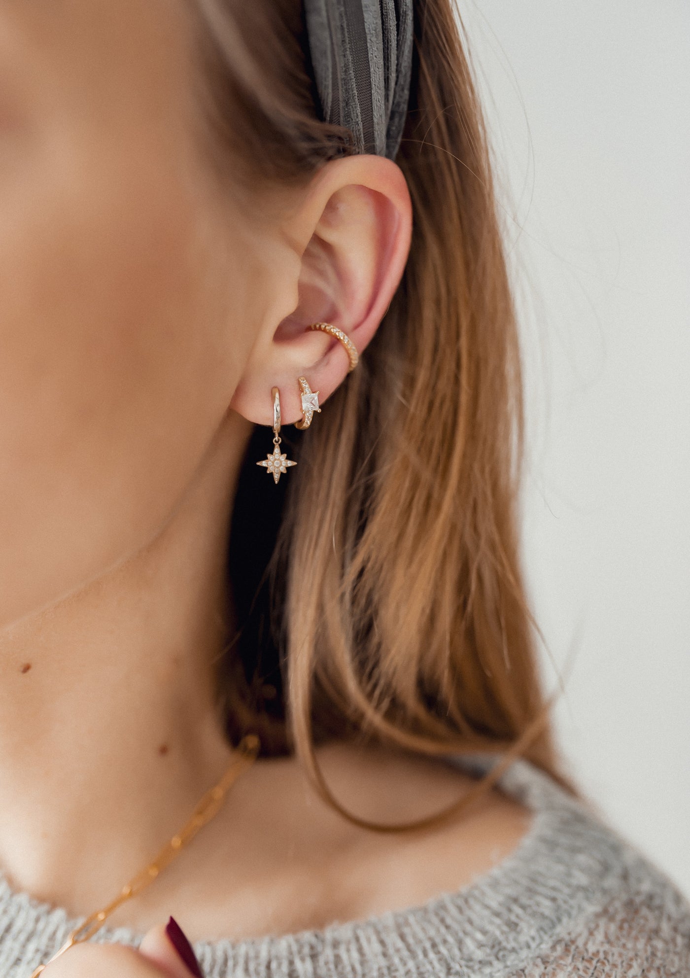 Strass Ear Cuff Ohrring Sterlingsilber in Gold