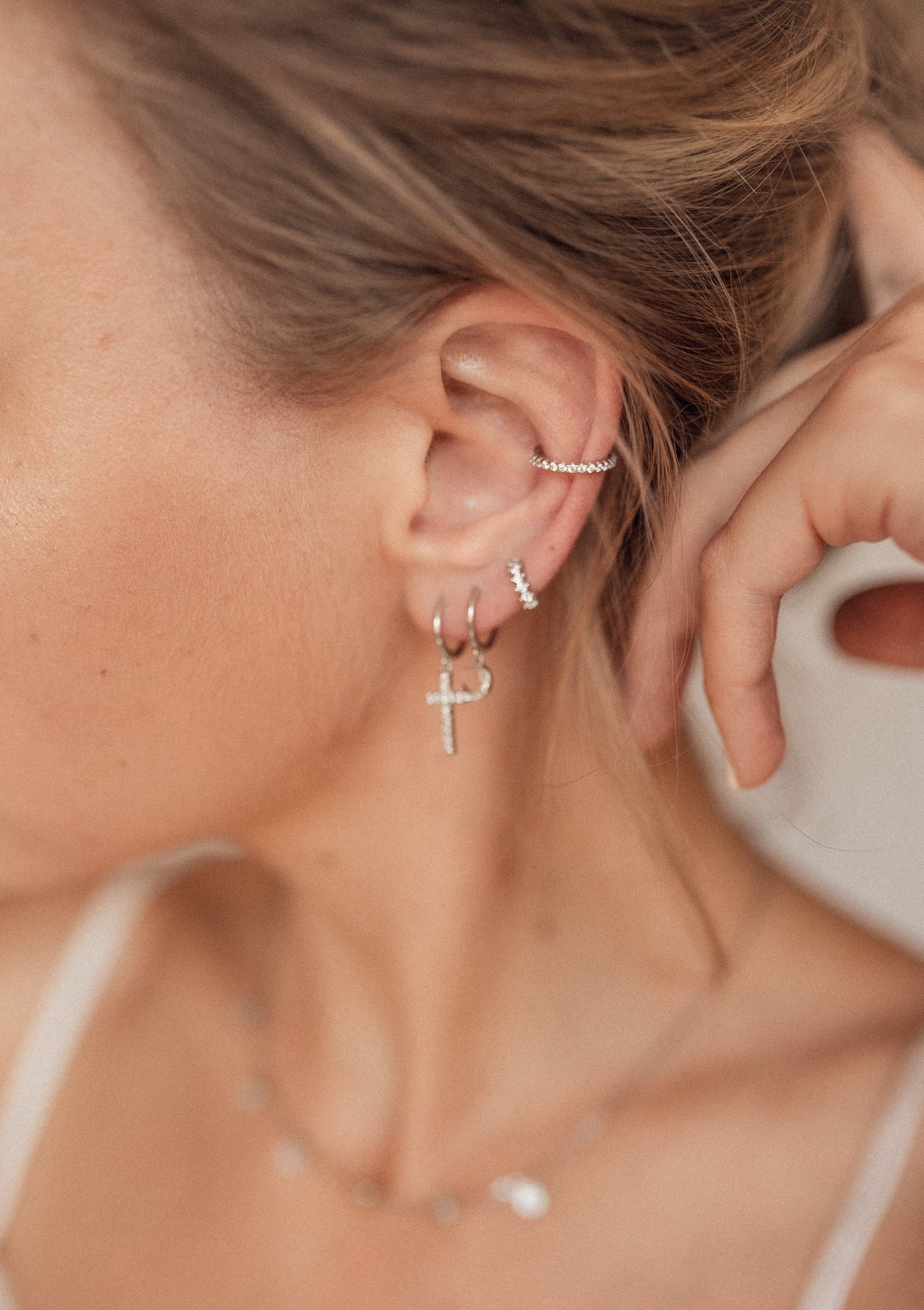 Bijou d'Oreille Diamant en Argent Massif