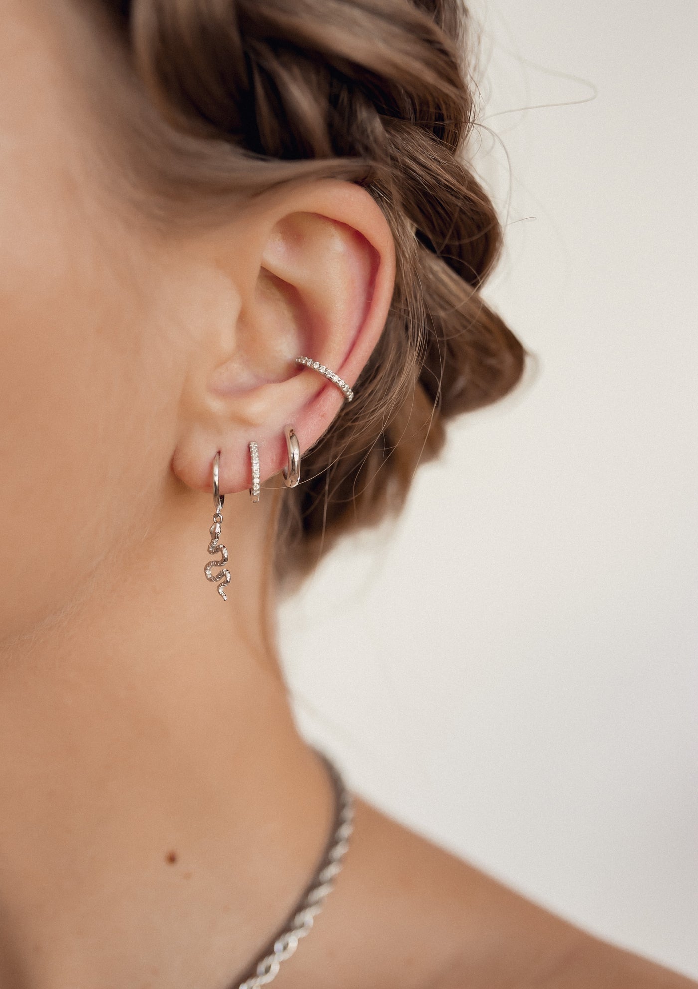 Pendientes Ear Cuff de Diamante Plata de Ley 925