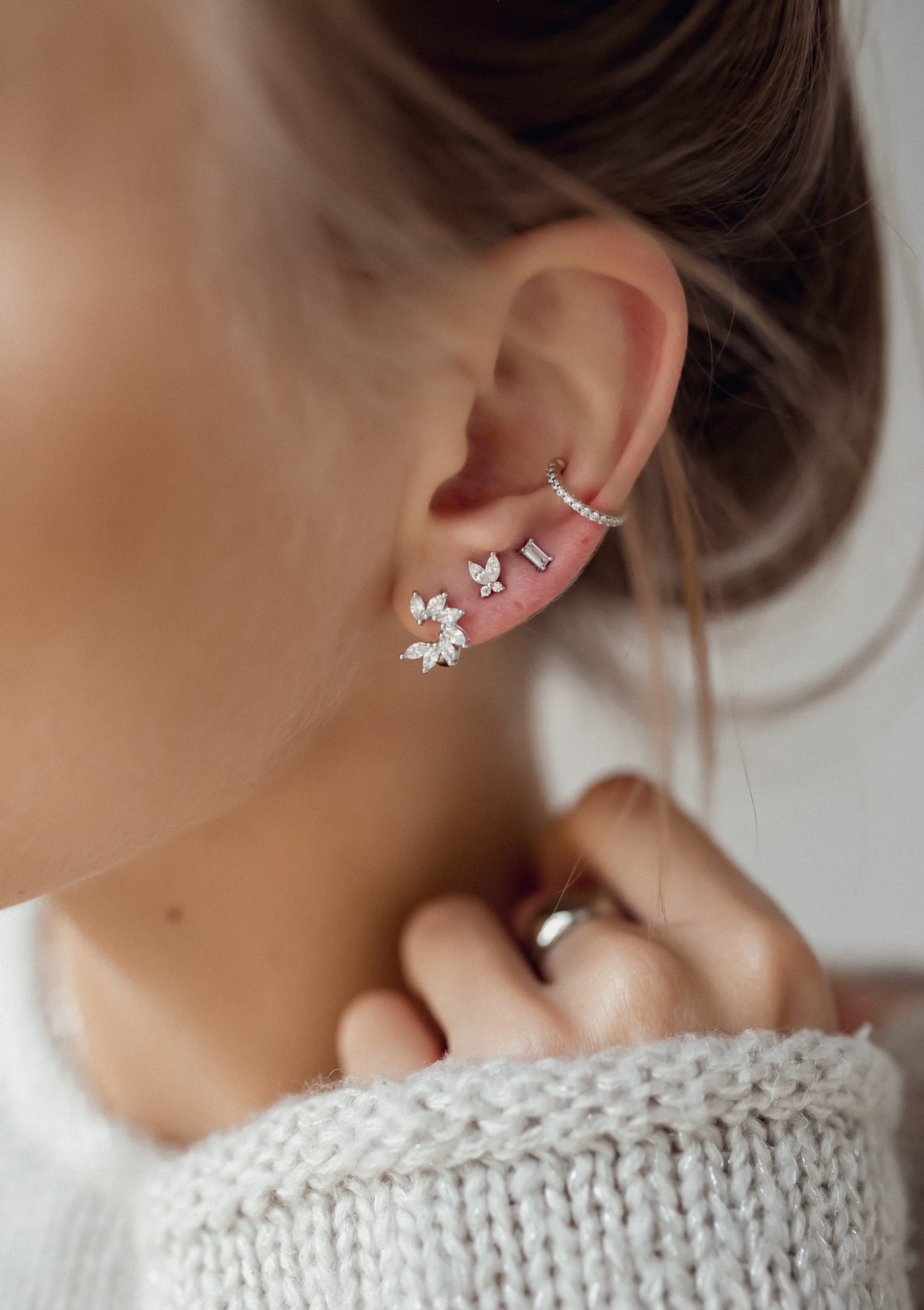 Bijou d'Oreille Diamant en Argent Massif