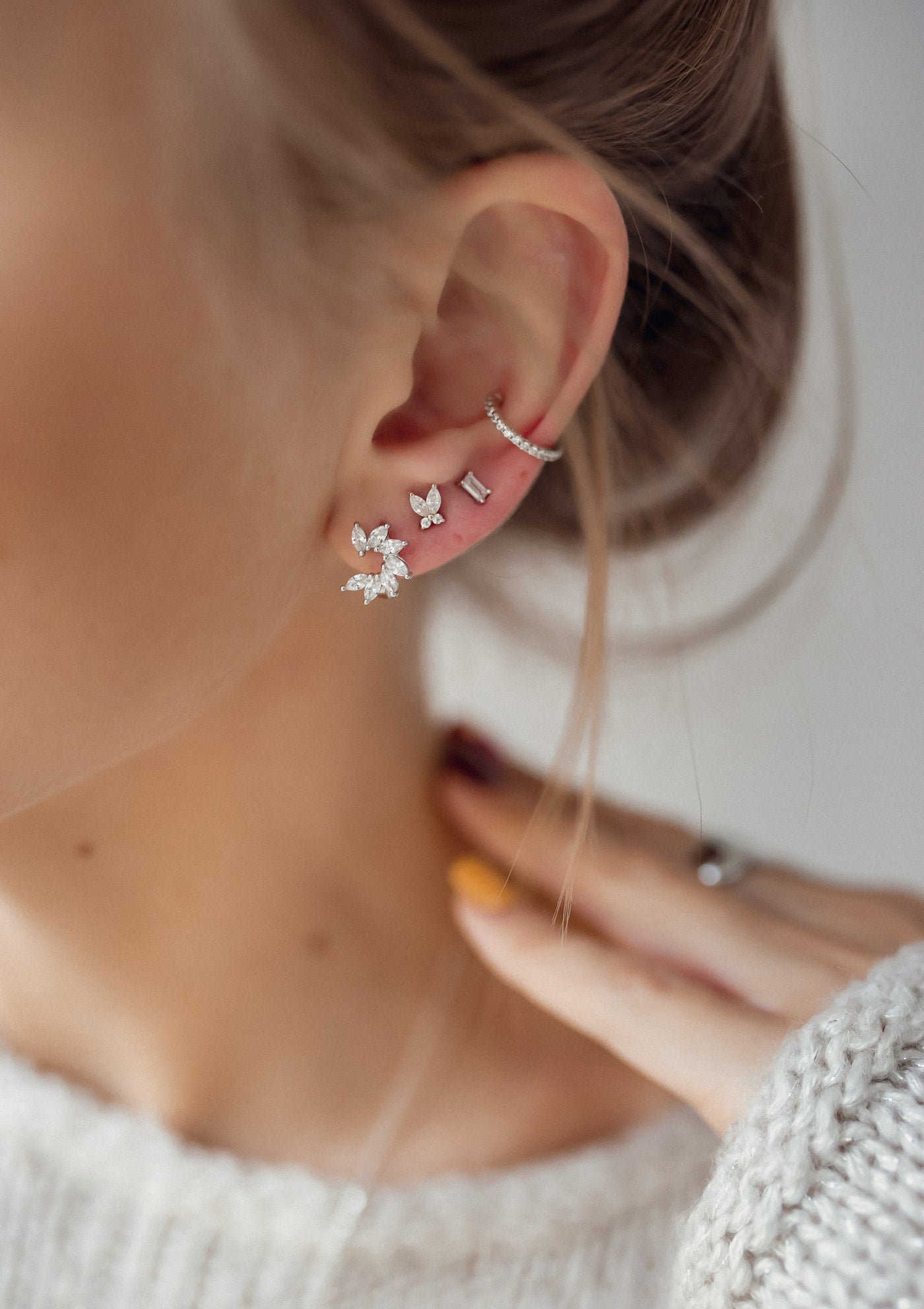 Bijou d'Oreille Diamant en Argent Massif