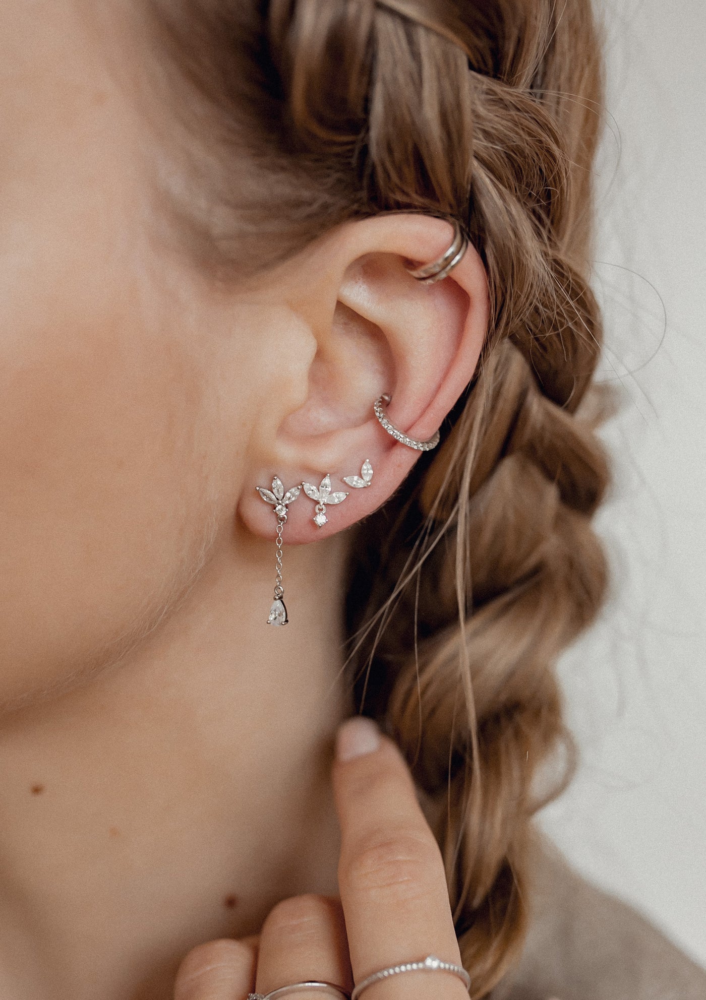 Bijou d'Oreille Diamant en Argent Massif