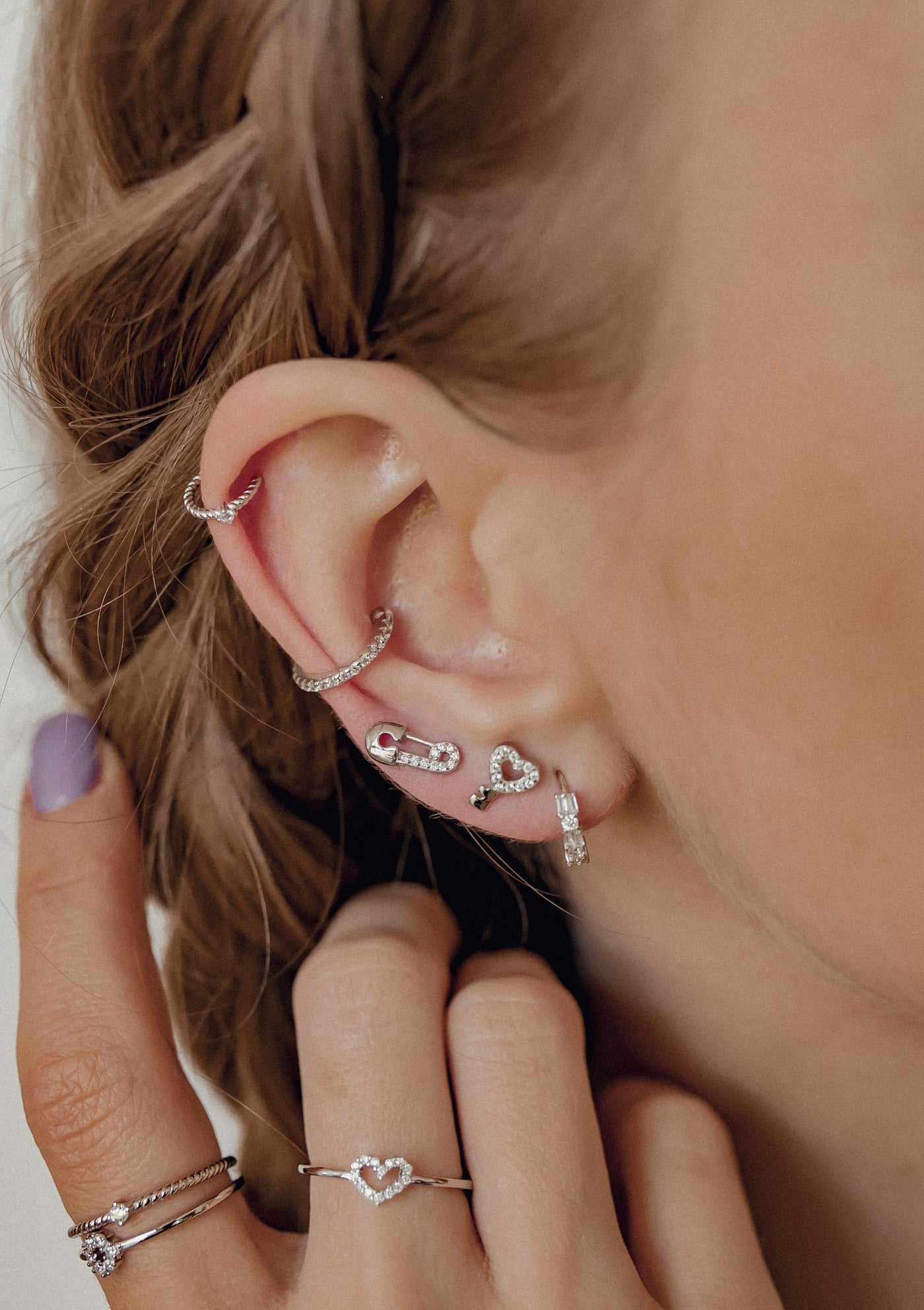 Bijou d'Oreille Diamant en Argent Massif