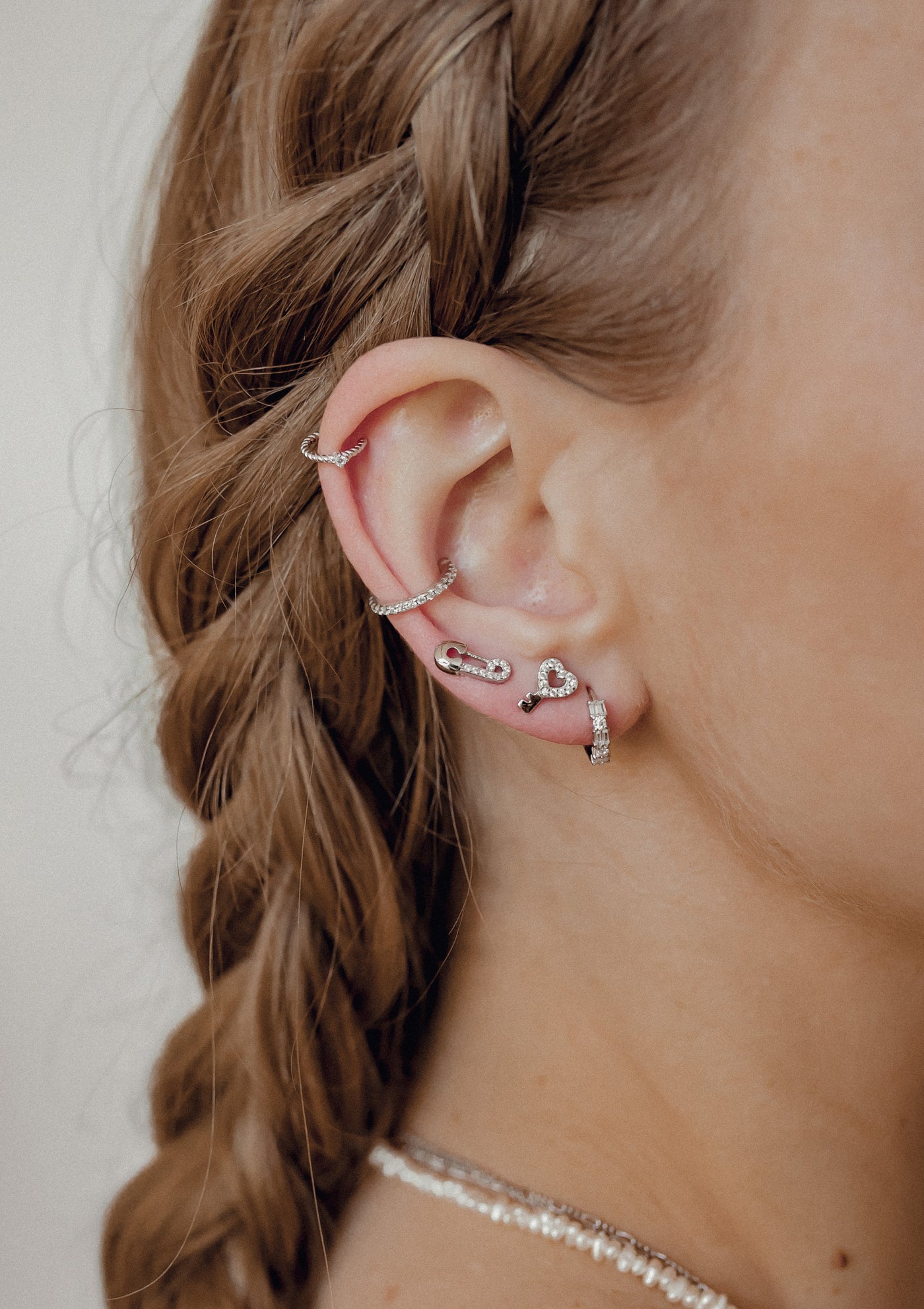 Bijou d'Oreille Diamant en Argent Massif