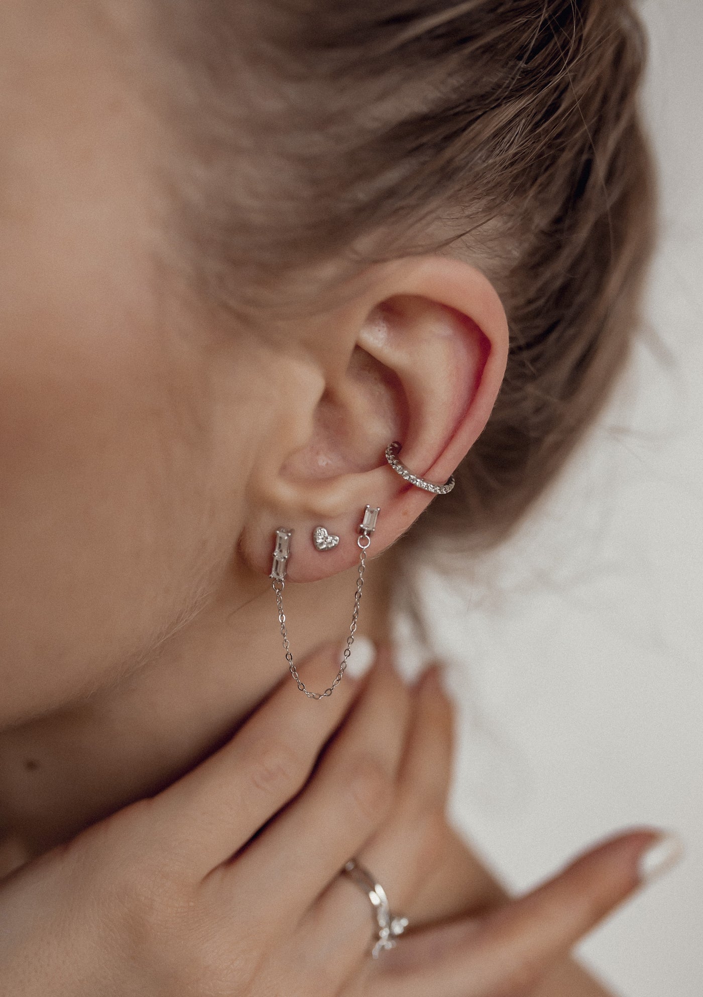 Bijou d'Oreille Diamant en Argent Massif