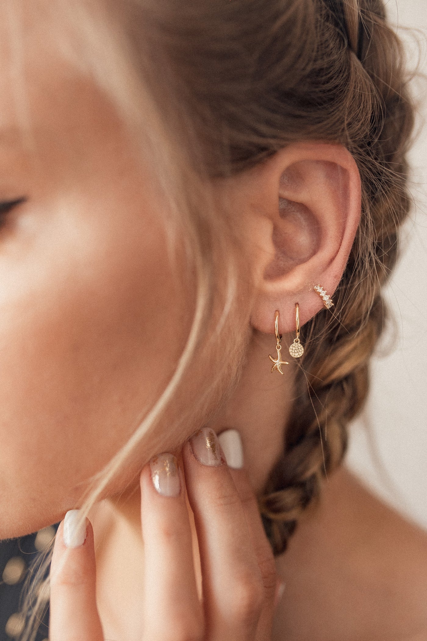 Diamond Fan Helix Earrings Sterling Silver Gold