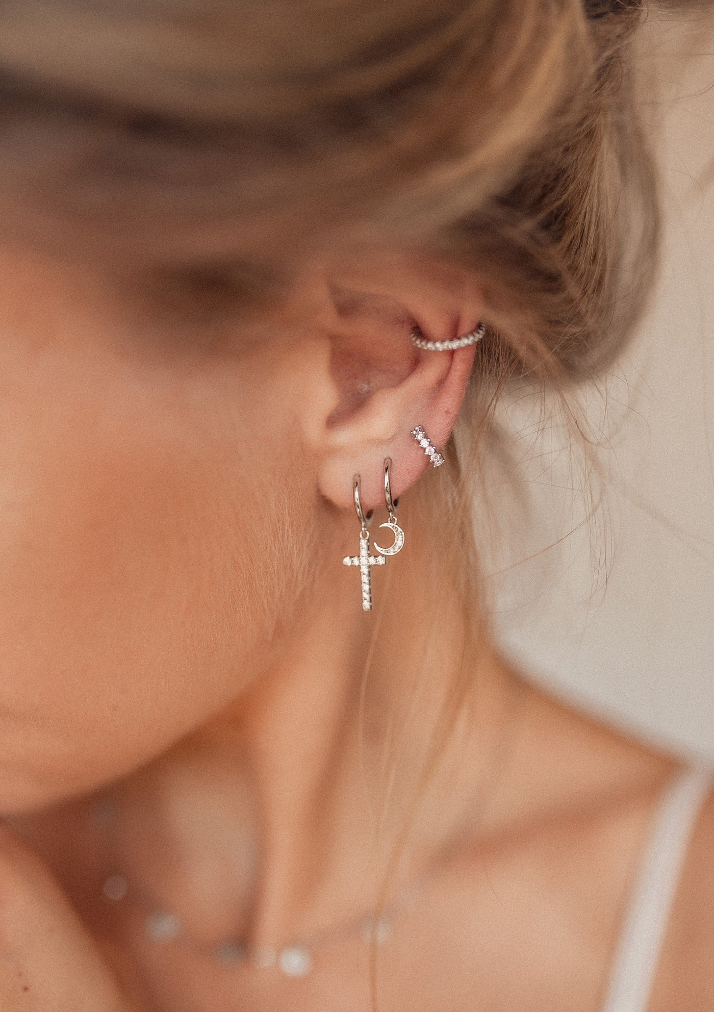 Diamond Fan Helix Earrings Sterling Silver