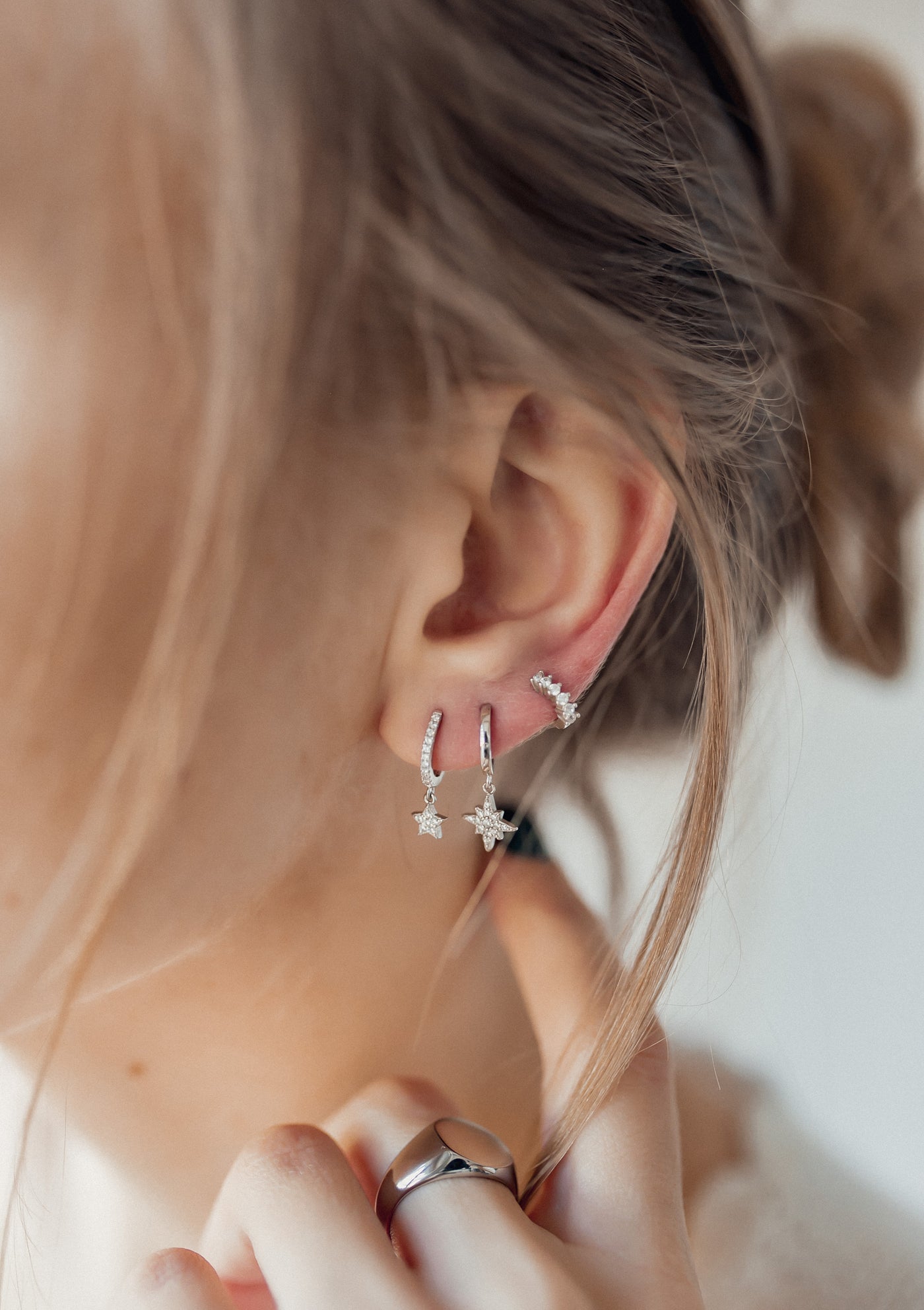 Boucles d'Oreilles Helix Diamant en Argent Massif