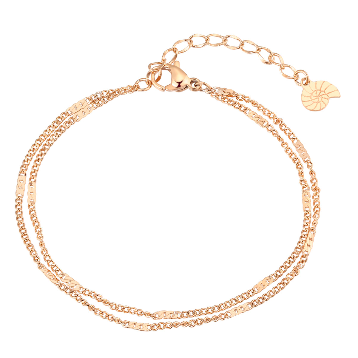 Brazalete de Cadena Doble de Bordillo en Oro Rosa