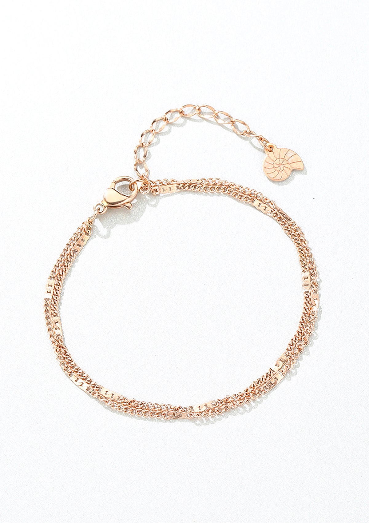 Brazalete de Cadena Doble de Bordillo en Oro Rosa