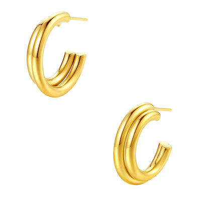 Double Curve Hoop Earrings Gold