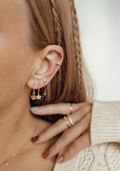 Zweireihige Ear Cuff Ohrringe Sterlingsilber in Gold