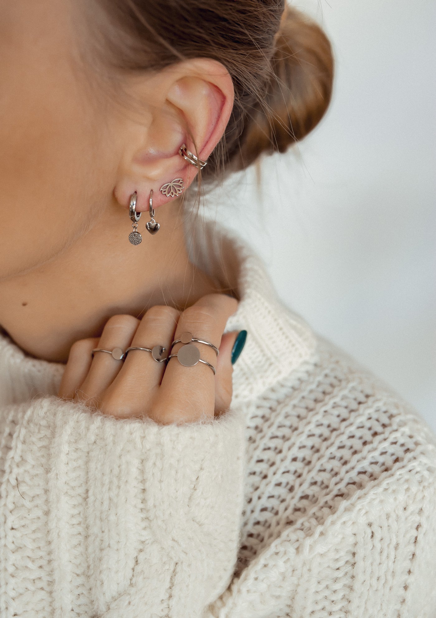 Bijou d'Oreille Double Cerceau en Argent Massif