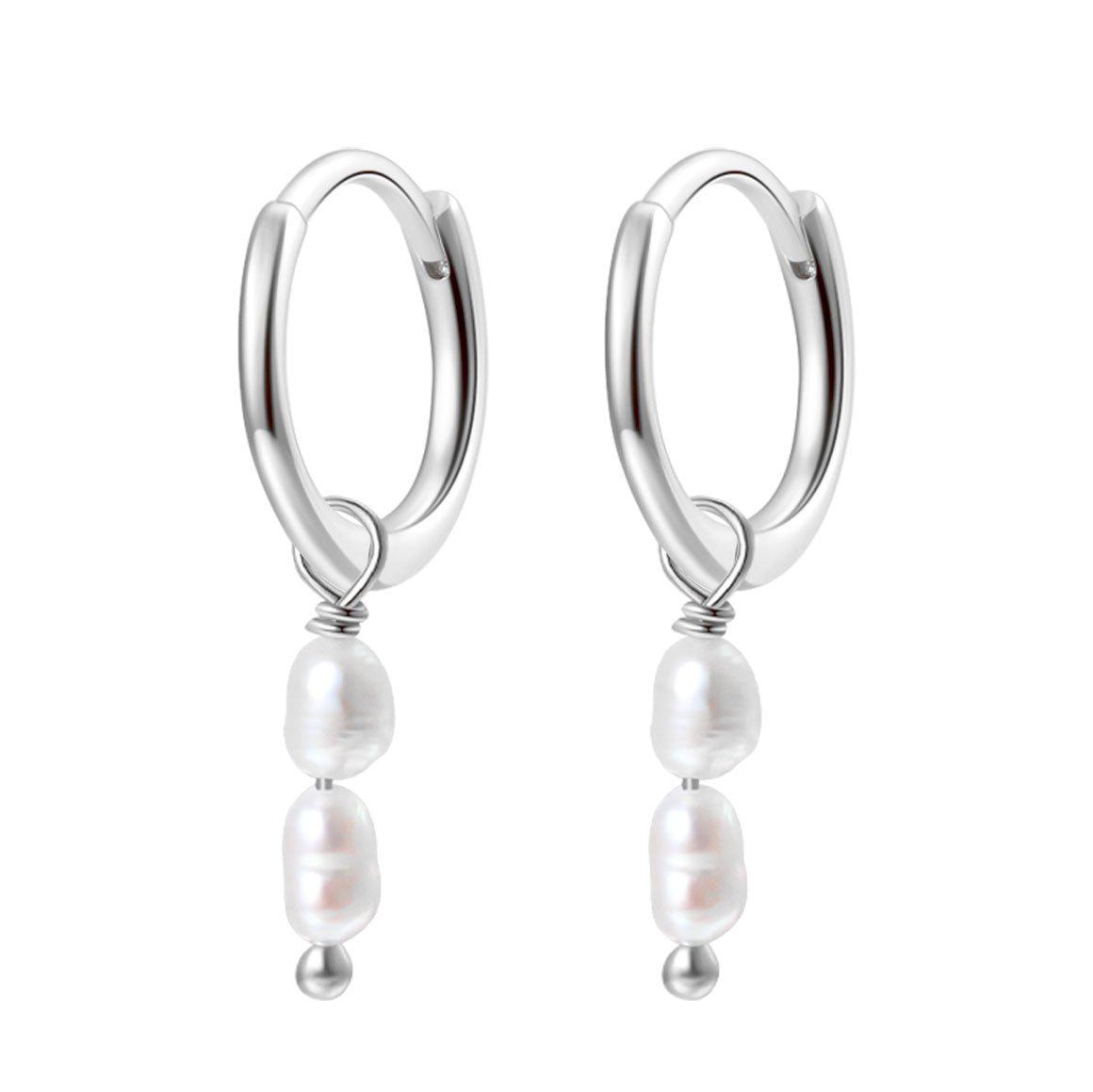 Double Pearl Charm Hoop Earrings Sterling Silver