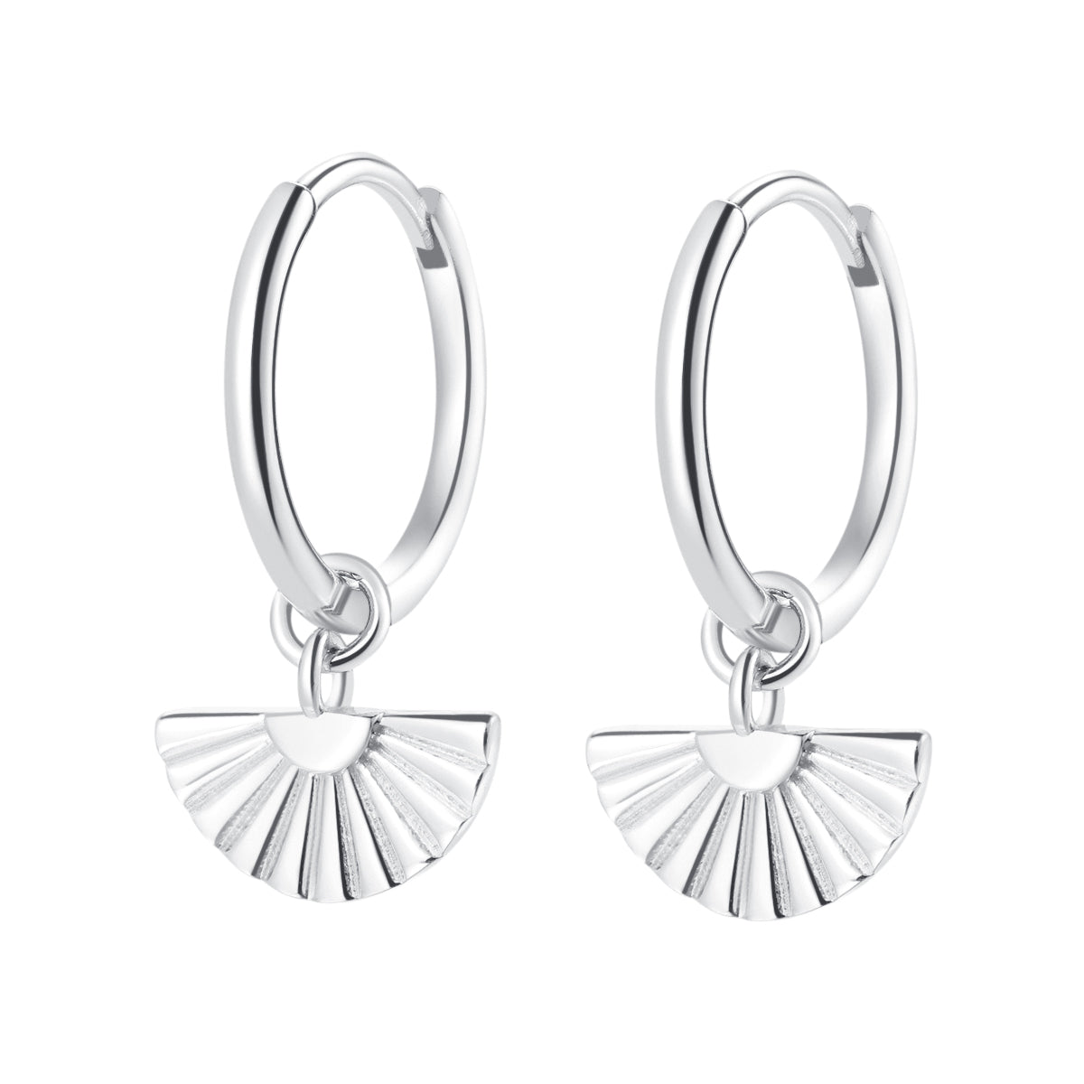 Fan Charm Hoop Earrings Sterling Silver