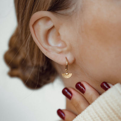 Fan Charm Hoop Earrings Sterling Silver