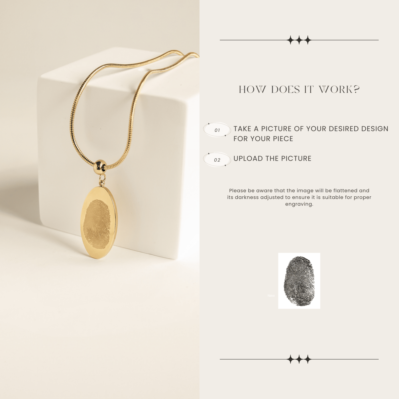 Fingerprint Oval Necklace Stainless Steel