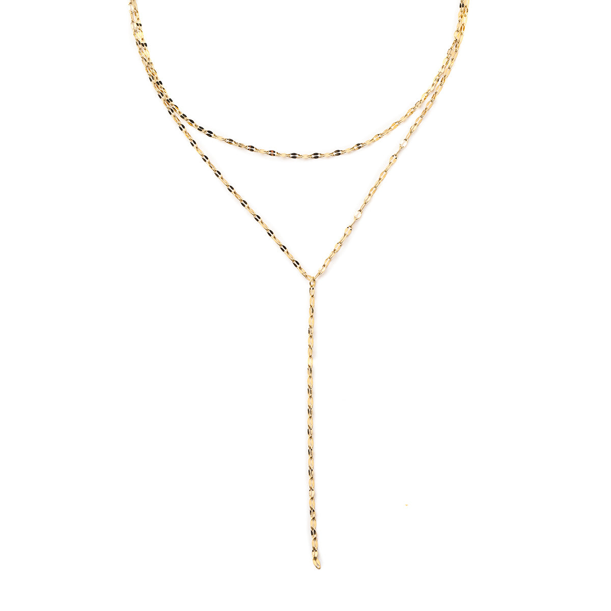 Flattened Chain Link Y Necklace Gold