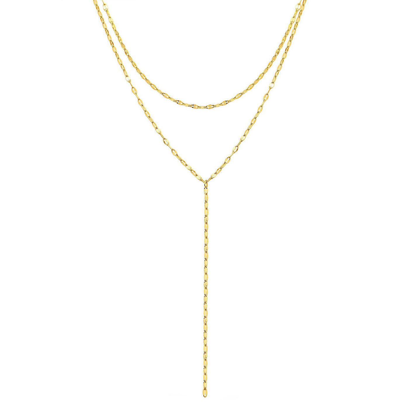 Flattened Chain Link Y Necklace Gold