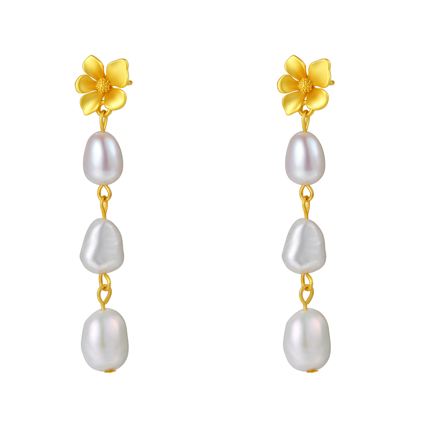 Flower and Pearl Drop Earrings Sterling Silver