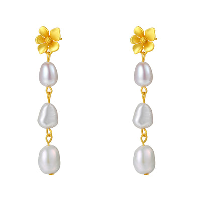 Boucles d’Oreill Goutte Fleur et Perle Argent Sterling